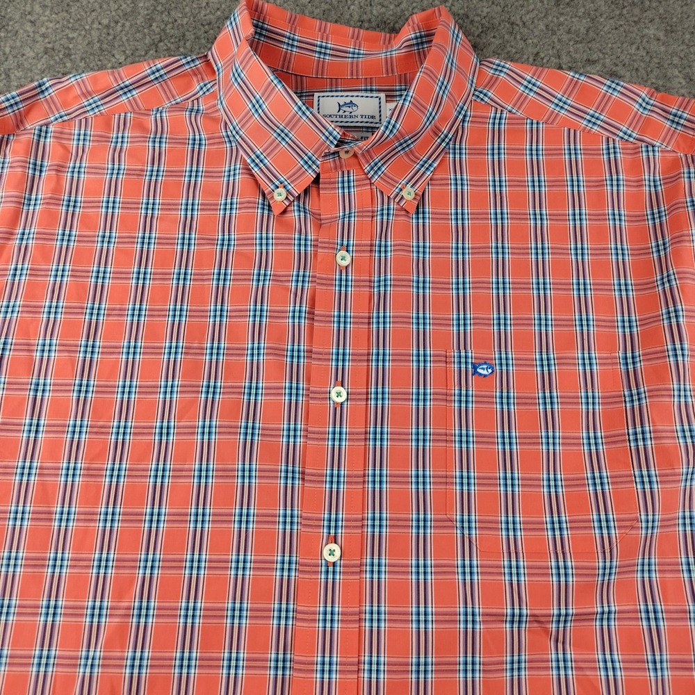 Southern Tide Men XL Classic Fit Plaid Button Down Shirt Red Long Sleeve Stretch